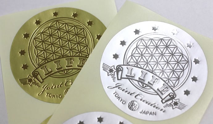 ロゴシール 消金ホイル 消銀ホイル 箔押し シール印刷実績 No 繁盛シール工房